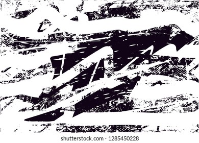 Distressed background in black and white texture with  dark spots, nets,scratches and lines. Abstract vector illustration