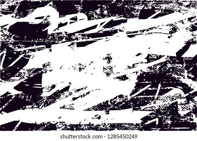 Distressed background in black and white texture with  dark spots, nets,scratches and lines. Abstract vector illustration