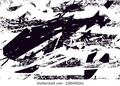Distressed background in black and white texture with  dark spots, nets,scratches and lines. Abstract vector illustration