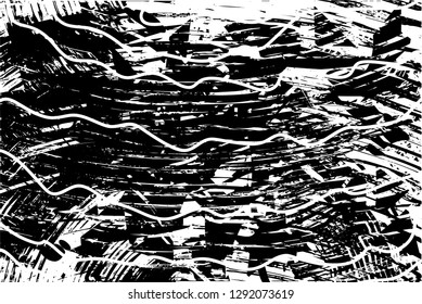 Distressed background in black and white texture with  dark spots, nets,scratches and lines. Abstract vector illustration