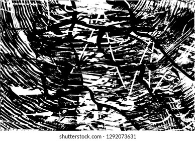Distressed background in black and white texture with  dark spots, nets,scratches and lines. Abstract vector illustration
