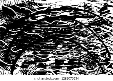 Distressed background in black and white texture with  dark spots, nets,scratches and lines. Abstract vector illustration