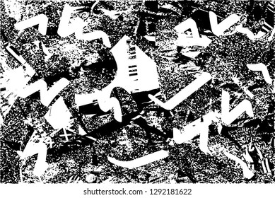 Distressed background in black and white texture with  dark spots, nets,scratches and lines. Abstract vector illustration