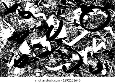 Distressed background in black and white texture with  dark spots, nets,scratches and lines. Abstract vector illustration