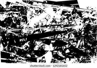 Distressed background in black and white texture with  dark spots, nets,scratches and lines. Abstract vector illustration