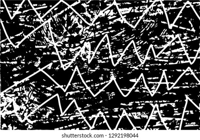 Distressed background in black and white texture with  dark spots, nets,scratches and lines. Abstract vector illustration