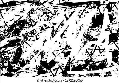 Distressed background in black and white texture with  dark spots, nets,scratches and lines. Abstract vector illustration