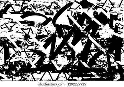Distressed background in black and white texture with  dark spots, nets,scratches and lines. Abstract vector illustration