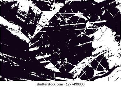 Distressed background in black and white texture with  dark spots, nets,scratches and lines. Abstract vector illustration