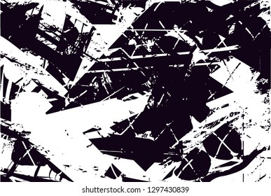 Distressed background in black and white texture with  dark spots, nets,scratches and lines. Abstract vector illustration