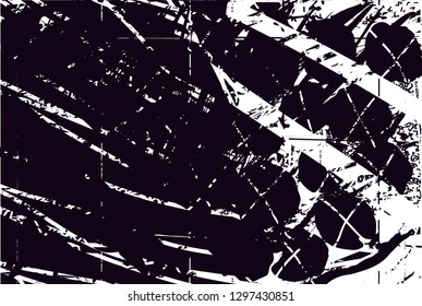 Distressed background in black and white texture with  dark spots, nets,scratches and lines. Abstract vector illustration