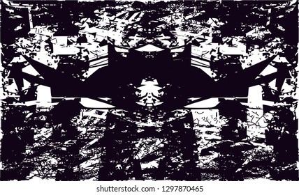 
Distressed background in black and white texture with  dark spots, nets,scratches and lines. Abstract vector illustration
