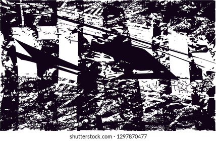 
Distressed background in black and white texture with  dark spots, nets,scratches and lines. Abstract vector illustration