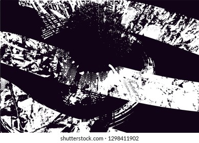 Distressed background in black and white texture with  dark spots, nets,scratches and lines. Abstract vector illustration