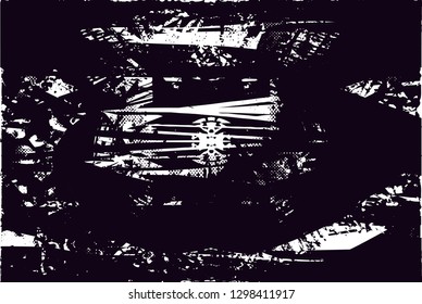 Distressed background in black and white texture with  dark spots, nets,scratches and lines. Abstract vector illustration