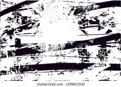 Distressed background in black and white texture with  dark spots, nets,scratches and lines. Abstract vector illustration