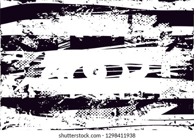 Distressed background in black and white texture with  dark spots, nets,scratches and lines. Abstract vector illustration