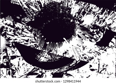 Distressed background in black and white texture with  dark spots, nets,scratches and lines. Abstract vector illustration