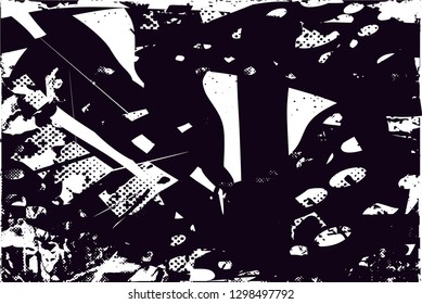Distressed background in black and white texture with  dark spots, nets,scratches and lines. Abstract vector illustration