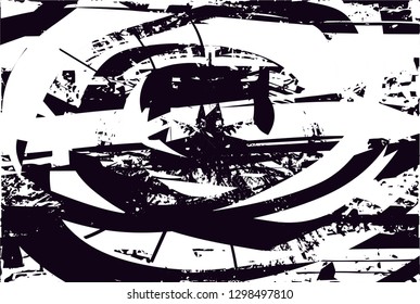 Distressed background in black and white texture with  dark spots, nets,scratches and lines. Abstract vector illustration