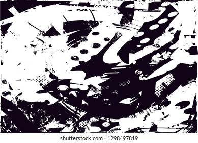 Distressed background in black and white texture with  dark spots, nets,scratches and lines. Abstract vector illustration