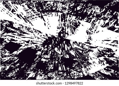 Distressed background in black and white texture with  dark spots, nets,scratches and lines. Abstract vector illustration