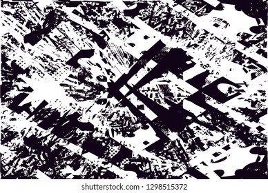 Distressed background in black and white texture with  dark spots, nets,scratches and lines. Abstract vector illustration