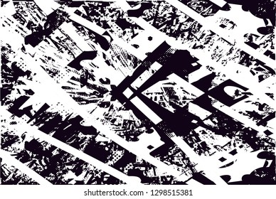 Distressed background in black and white texture with  dark spots, nets,scratches and lines. Abstract vector illustration