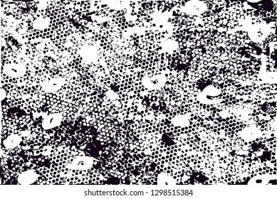 Distressed background in black and white texture with  dark spots, nets,scratches and lines. Abstract vector illustration