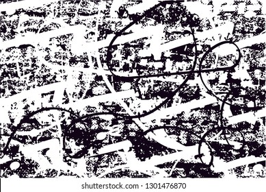 Distressed background in black and white texture with  dark spots, nets,scratches and lines. Abstract vector illustration