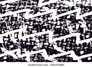 Distressed background in black and white texture with  dark spots, nets,scratches and lines. Abstract vector illustration