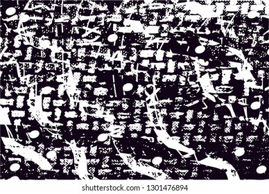 Distressed background in black and white texture with  dark spots, nets,scratches and lines. Abstract vector illustration