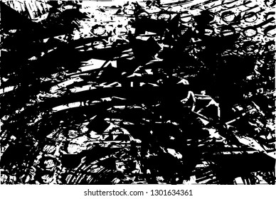 Distressed background in black and white texture with  dark spots, nets,scratches and lines. Abstract vector illustration