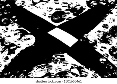 Distressed background in black and white texture with  dark spots, letter x, nets,scratches and lines. Abstract vector illustration