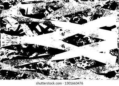 Distressed background in black and white texture with  dark spots, nets,scratches and lines. Abstract vector illustration