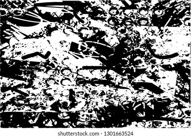 Distressed background in black and white texture with  dark spots, nets,scratches and lines. Abstract vector illustration
