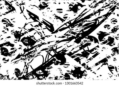 Distressed background in black and white texture with  dark spots, nets,scratches and lines. Abstract vector illustration