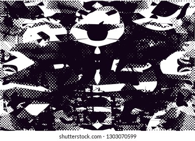 Distressed background in black and white texture with dots, spots, scratches and lines. Abstract vector illustration