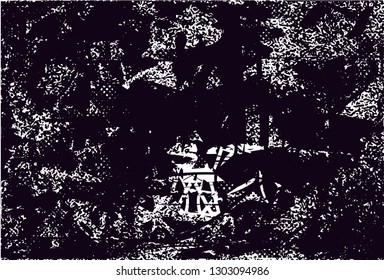Distressed background in black and white texture with dots, spots, scratches and lines. Abstract vector illustration