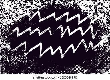 Distressed background in black and white texture with dots, spots, scratches and lines. Abstract vector illustration