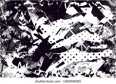 Distressed background in black and white texture with  dark spots, scratches and lines. Abstract vector illustration