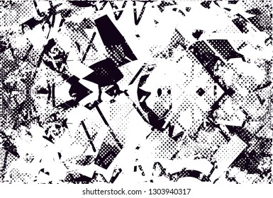 Distressed background in black and white texture with  dark spots, scratches and lines. Abstract vector illustration