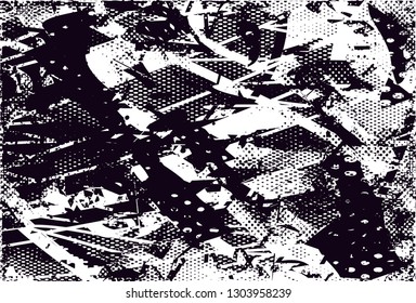 Distressed background in black and white texture with  dark spots, scratches and lines. Abstract vector illustration