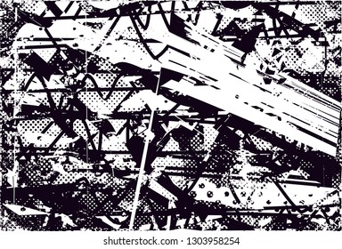Distressed background in black and white texture with  dark spots, scratches and lines. Abstract vector illustration