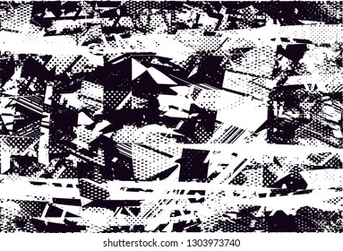 Distressed background in black and white texture with  dark spots, scratches and lines. Abstract vector illustration