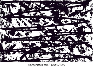 Distressed background in black and white texture with dots, spots, scratches and lines. Abstract vector illustration