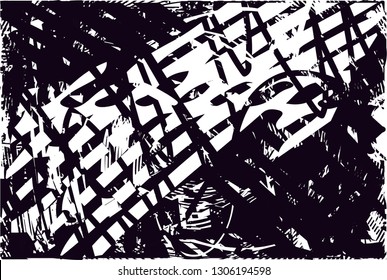 Distressed background in black and white texture with dots, spots, scratches and lines. Abstract vector illustration