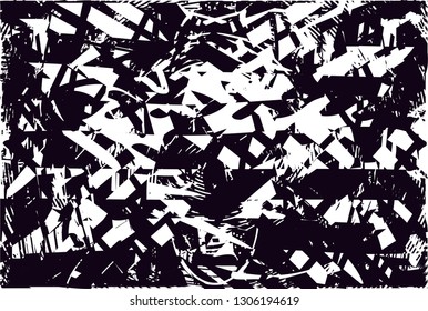Distressed background in black and white texture with dots, spots, scratches and lines. Abstract vector illustration