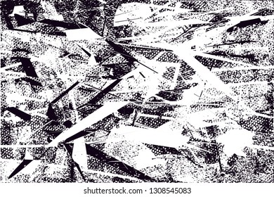 Distressed background in black and white texture with  dark spots, scratches and lines. Abstract vector illustration