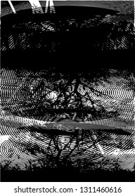 Distressed background in black and white texture with  dark spots, scratches and lines. Abstract vector illustration